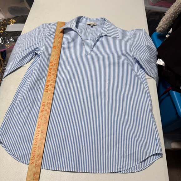 Lafayette 148 New York Bracelet Sleeve Popover Shirt XS Blue Stripe - Picture 6 of 7